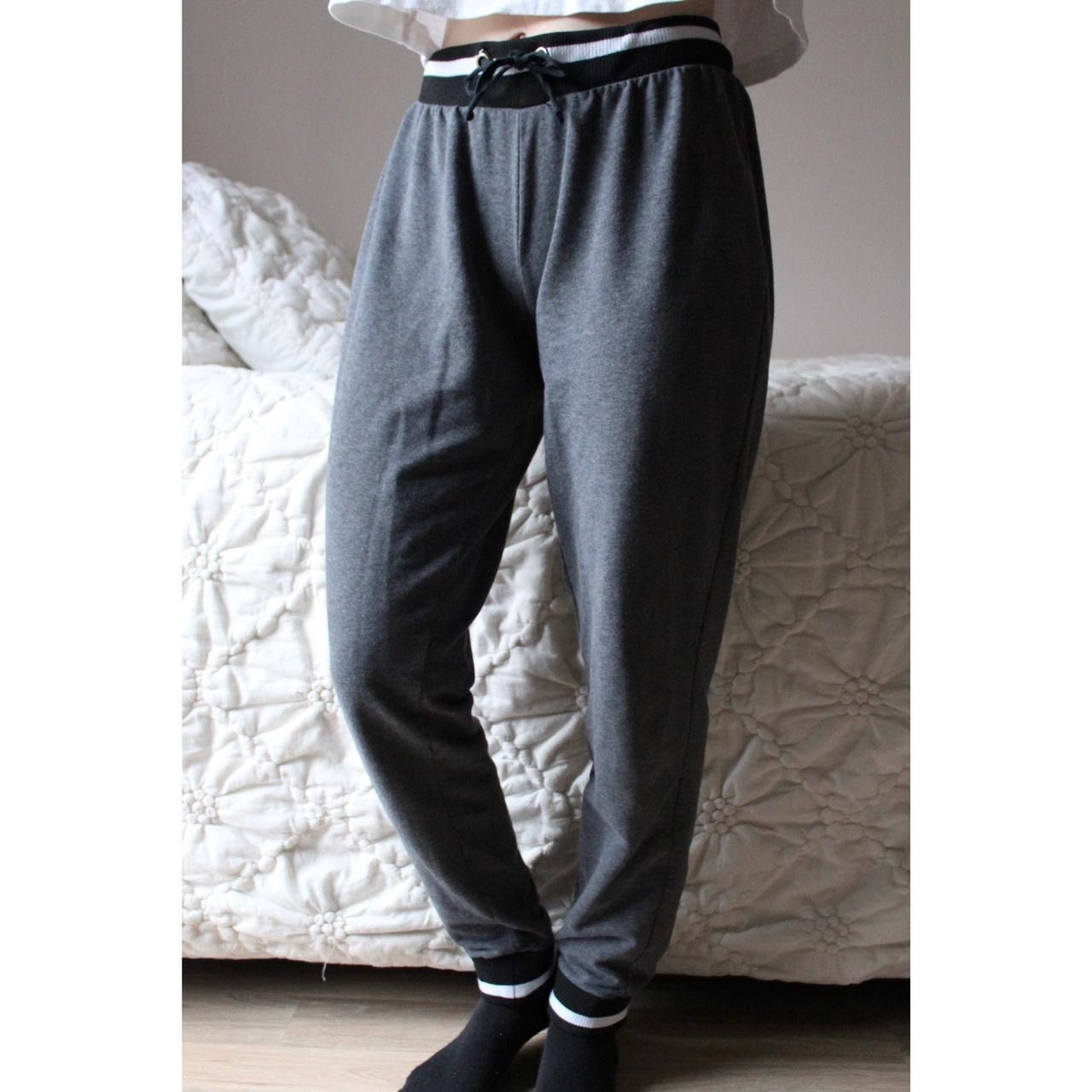 Gray Jogger Sweatpants with Striped Elastic Waistline
