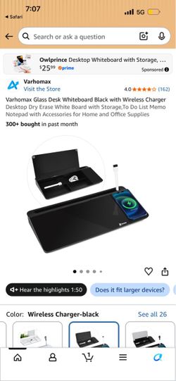 Varhomax Glass Desk Whiteboard with Wireless Charger (BRAND NEW)