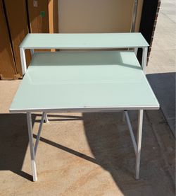 Glass Top Desk with Raised Monitor Shelf