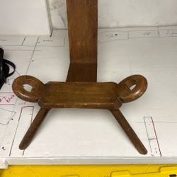 Mid-century Brutalist oak tripod stool, vintage 1960s