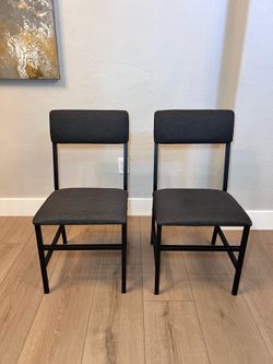 NEW- TWO Grey Upholstered Fabric Modern Chairs With Black Metal Legs