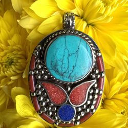 Vintage N stunning handmade Tibetan silver pendant 2”inch tall