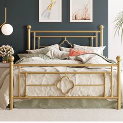 14 Inches Full Size Metal Platform Bed Frame/Vintage Iron-Art Headboard and Footboard/Mattress Foundation for Storage/No Box Spring Needed/Noise-Free/