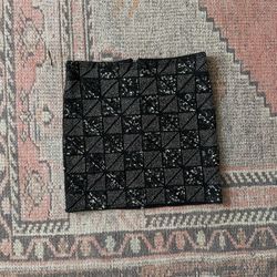 Bebe Addiction Black & Silver Sequined & Beaded Geometric-Patterned Mini Skirt