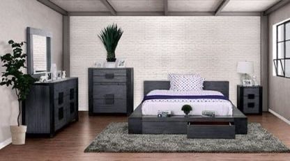 Brand New 4 PC Grey Platform Bedroom Set with Storage Drawers