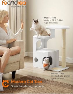 Cat Tree for Kittens, Cat Condo with Scratching Posts Contemporary Cat Tower for Indoor Cats, Removable Washable Cushions, Cloud White, CAEN Collectio