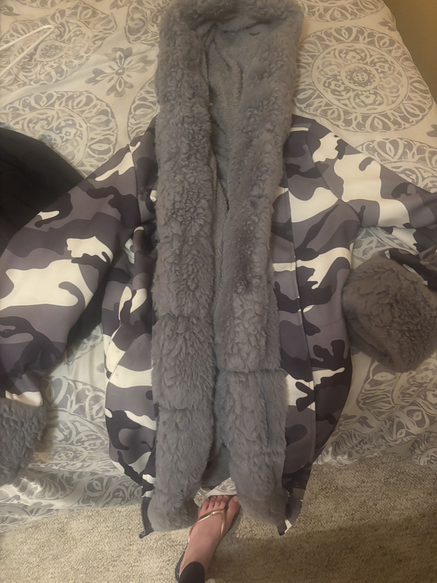 camo furry jacket