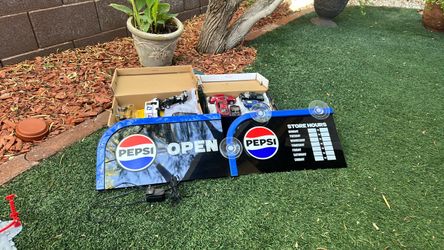Pepsi Open Sign and Store Hours Board Plus Scale Cars