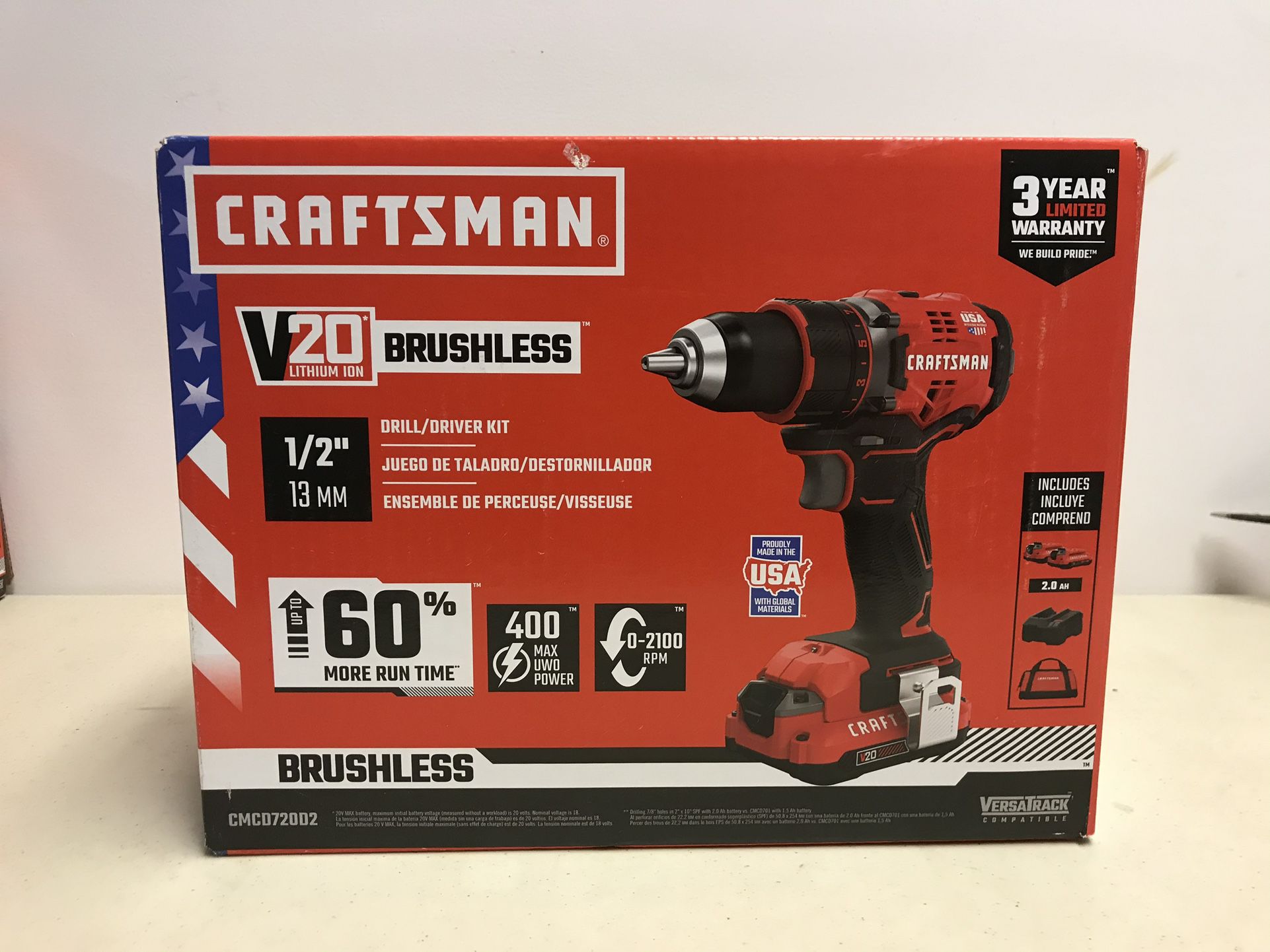Craftsman V20 20-volt Max Cordless Brushless 1/2 In Drill & Driver - 2 Batteries & Charger Included