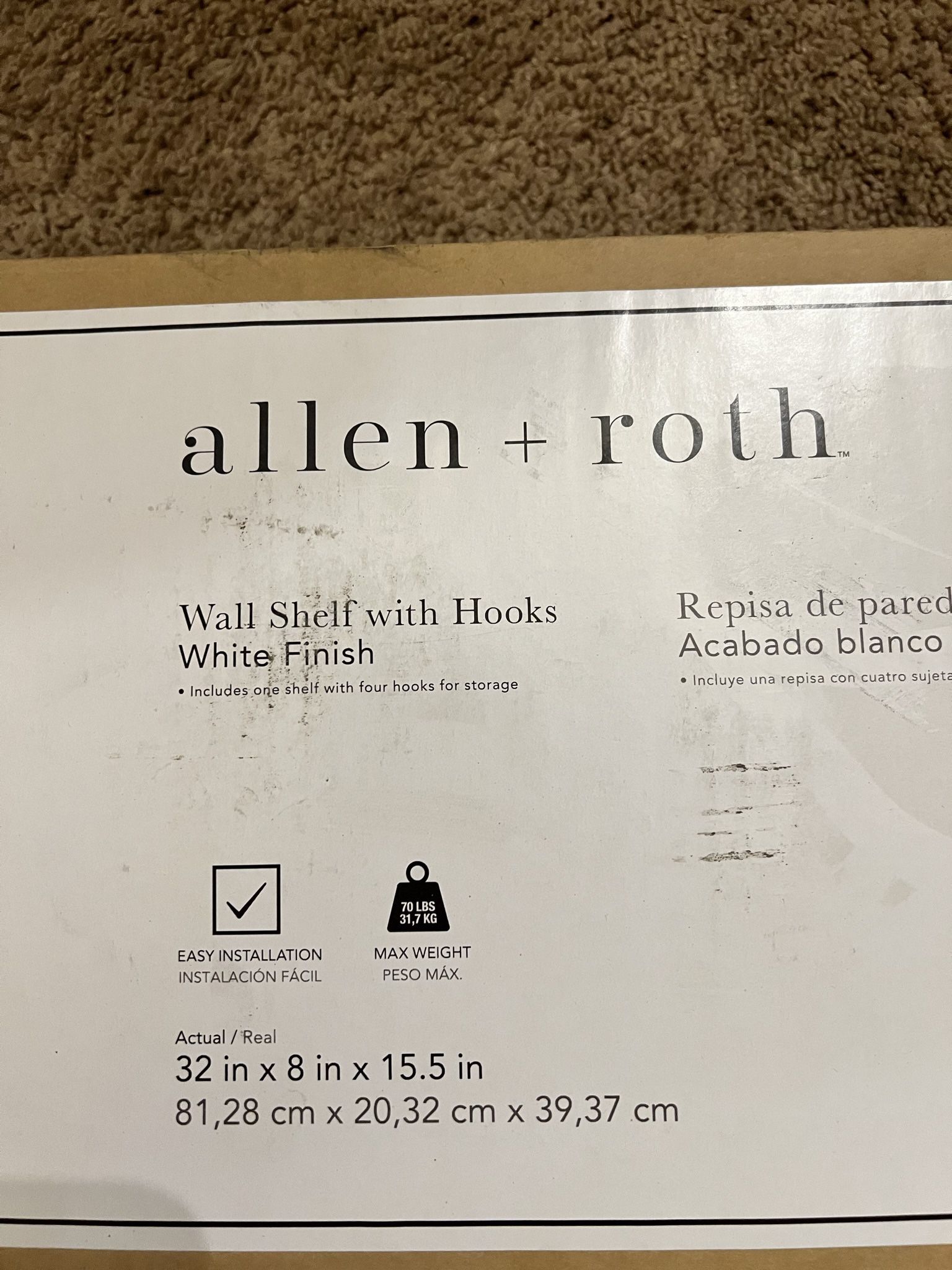 ALLEN+ROTH WALL SHELF W/HOOKS ASSEMBLED 