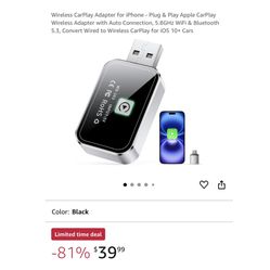 Brand new Wireless CarPlay Adapter for iPhone - Plug & Play Apple CarPlay Wireless Adapter with Auto Connection, 5.8GHz WiFi & Bluetooth 5.3, Convert 