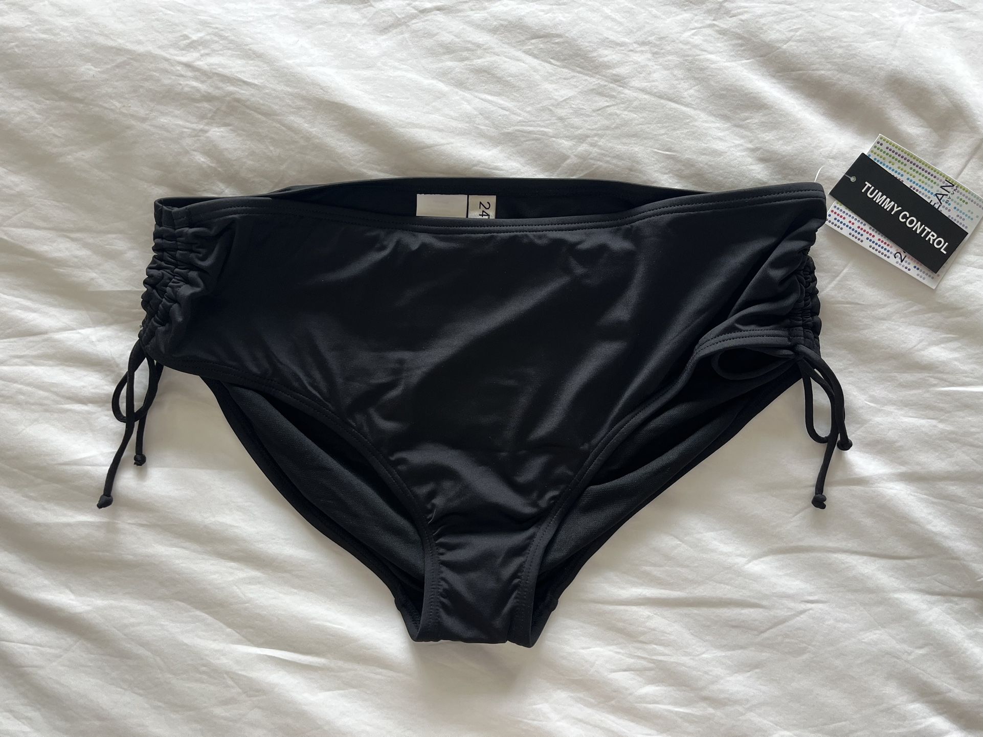 NEW w Tags: Swimsuit Bikini Ruched Side Tie Swim Bottoms Tummy Control - Size XL