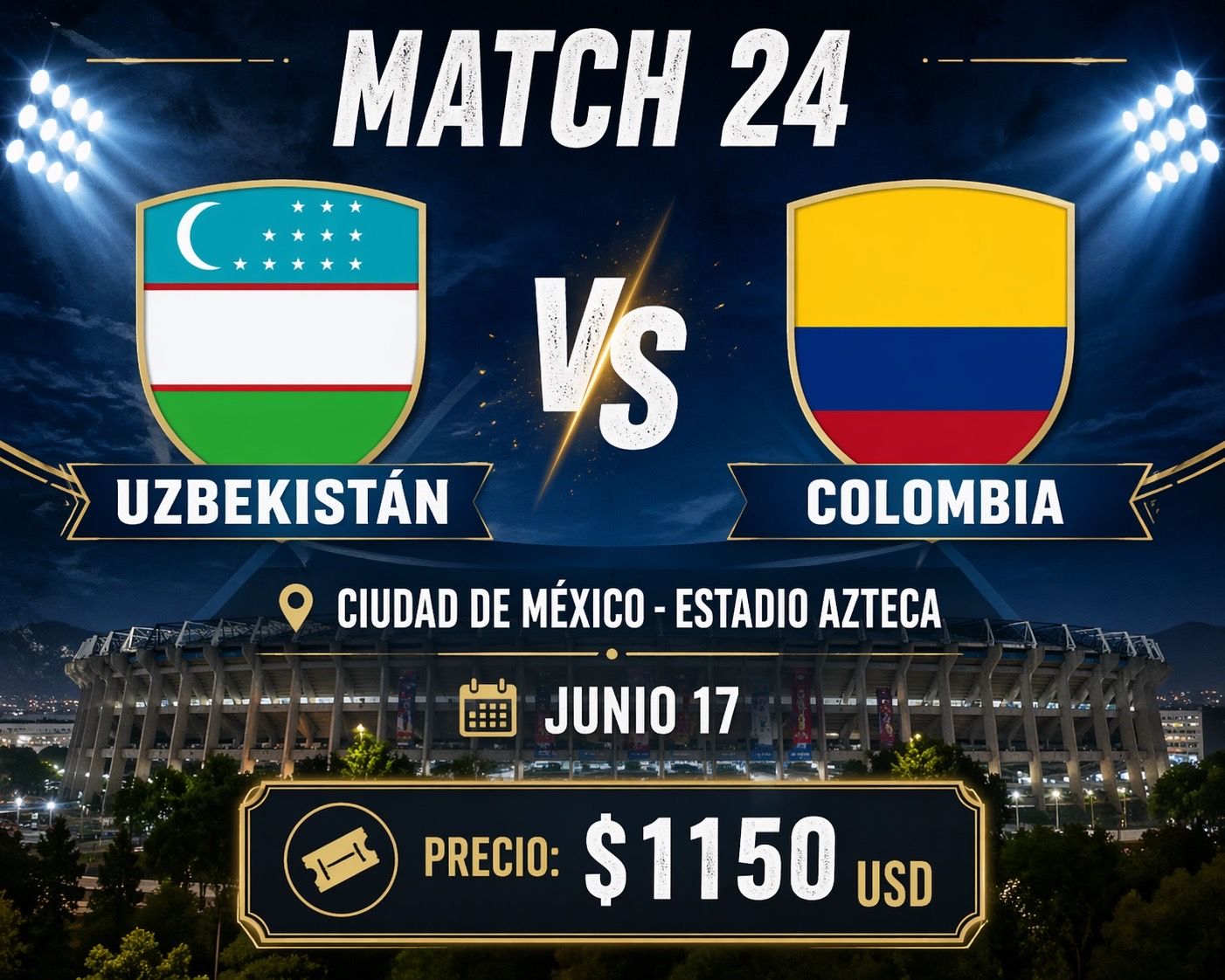 Vendo Boleta Partido Uzbekistán Vs Colombia