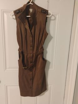 Army green sleeveless dress button down front and matching waist tie belt