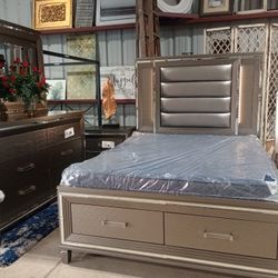 Gorgeous Glam Style Bedroom Set With Mattresses!