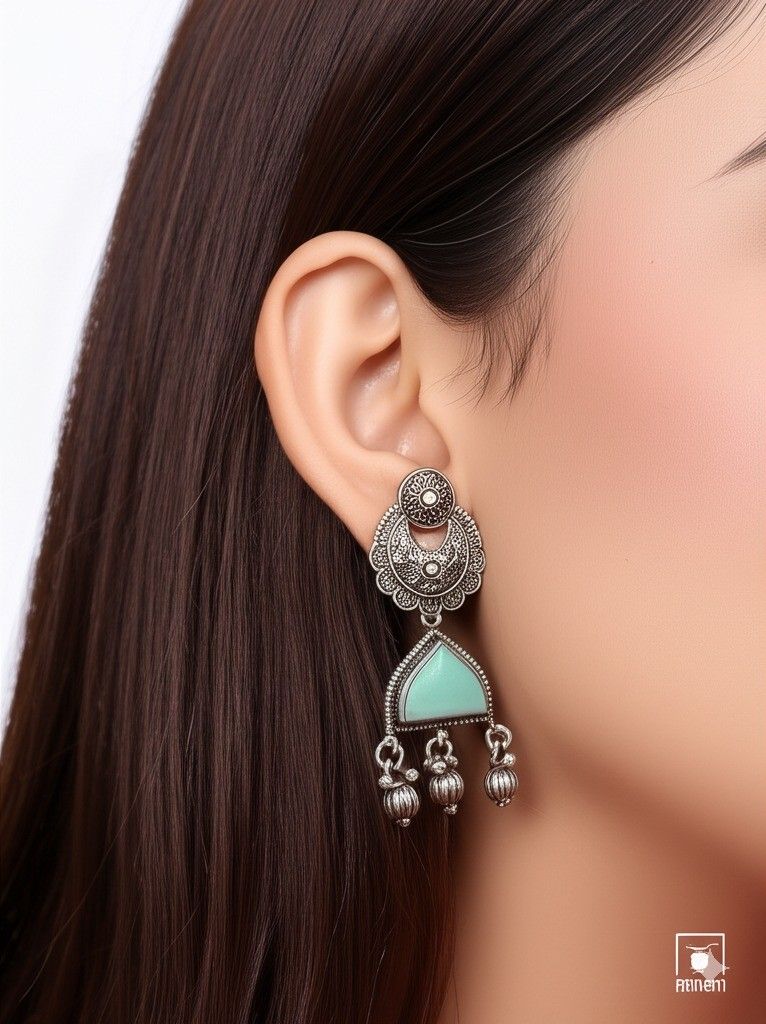 Silver Oxidised Indian Earrings