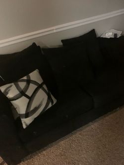 Black Fabric Sofa with Throw Pillows
