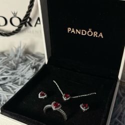 Pandora Sparkling Pink And Red Heart Ring Set