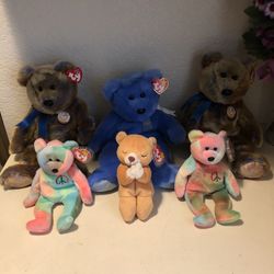 Vintage Rare Ty Beanie Babies 1999 Clubby 2, 2000 Clubby 3, 1999 Hope, 1996 Peace- $8 Each