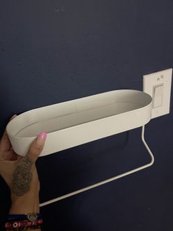 WHITE METAL WALL SHELF WITH TOWEL BAR STILL AVAILABLE!