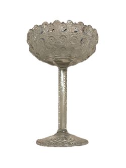 Pressed glass compote in 'Star and Cane' pattern by Westmoreland Glass Company