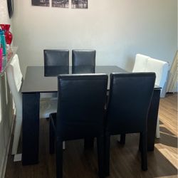 Table With 8 Chairs & Glass Top Table For Sale
