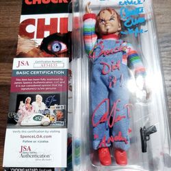 Christine Elise and Alex Vincent autograph chucky toy with Jsa COA