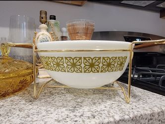 Vintage Pyrex Mixing Bowl Large 404 Verde Green Flowers