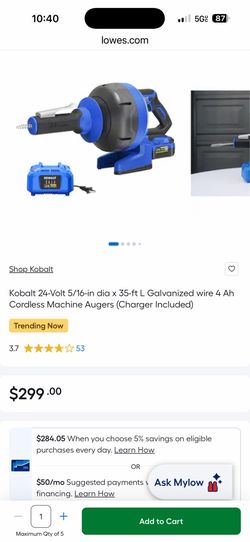 kobalt 24v cordless drain auger kit