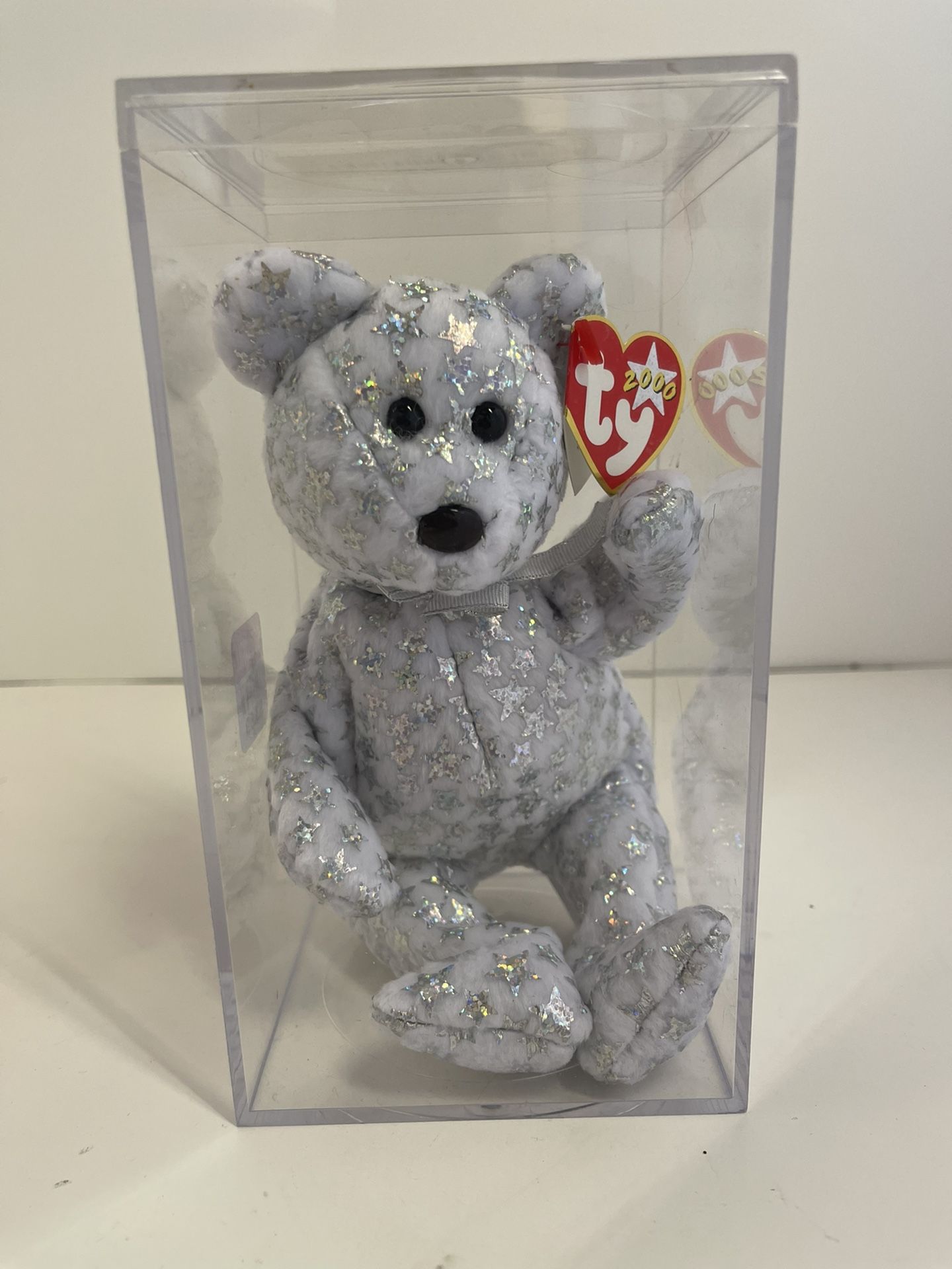 Ty Beanie Baby 2000 The Beginning Teddy Bear White With Silver Stars With Tagus