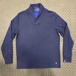 Polo Ralph Lauren Shawl Collar Sweatshirt Men's Sz Medium Navy Blue Lounge NEW