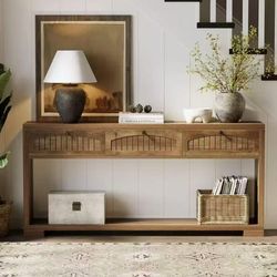 F2318 70.8-Inch Long Console Table with Drawers, Farmhouse Narrow Entryway Table with Storage for Entry, Behind Couch, Sofa, Hallway, Entrance
