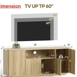 🥨MARNUR Fluted TV Stand for TVs up to 65", 55" Modern Media Console with 3-Sided Fluted Design, Push-to-Open Doors for Living Room, Oak