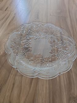Clear Glass Embossed Holiday Serving Plate