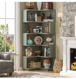 NEW IN BOX 6-Tier Sage Green Corner Bookshelf / Storage Shelves