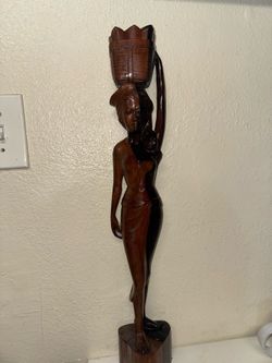 vintage hand-carved wooden Balinese woman sculpture