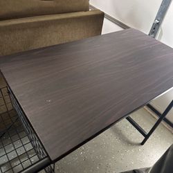 Dark Wood And Metal Table With Built In Basket