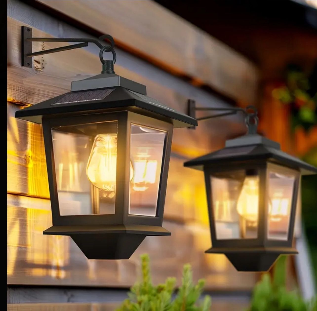 2 Pack Solar Wall Lanterns With Replaceable Bulb, 3000K Warm White