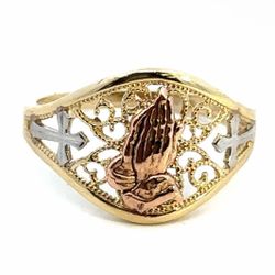 Woman’s Ladies 14k Tri Toned Rose White Yellow Gold Praying Hands Filigree Band Ring Size 8 GP3105497