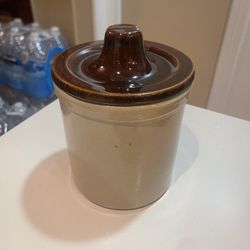 Vintage Stoneware Canister Antique Storage Food Container 