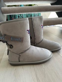 NFL Tennessee Titans Gray Faux Suede Faux Fur Lined Mid-Calf Boot US 8
