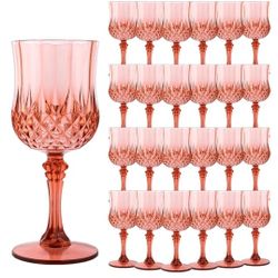 Plastic Wine Glasses，Plastic Goblets Vintage Style Cordial Drinking Glasses for Wedding Reception, Grand Event Party Supplies (15, Rose Gold)
