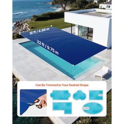 Solar Pool Cover, 32 x 16 ft. Pool Bubble Cover, 16 Mil Pools Solar Blanket with Dual Heat-Locking Air Layer 2025 update
