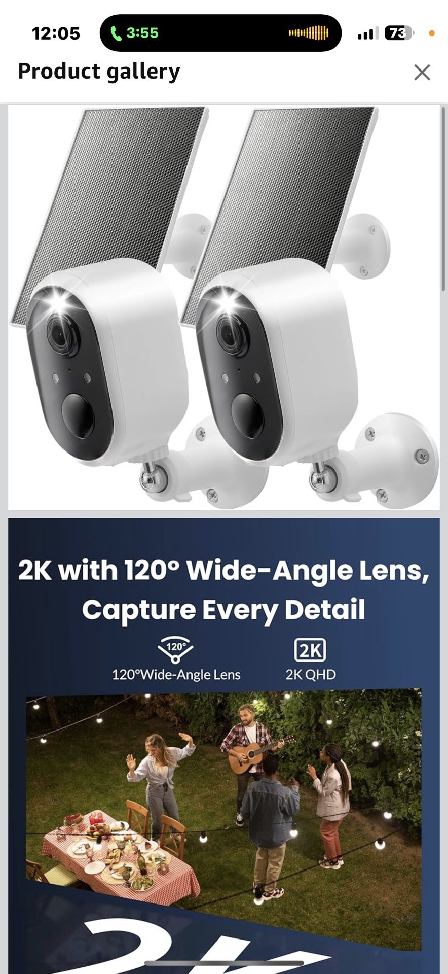 Solar Security Camera Outdoor Wireless 2 Pack, 2K Color Night Vision, Battery Powered PIR Motion Detection,2.4GHz WiFi Cameras for Home Surveillance,