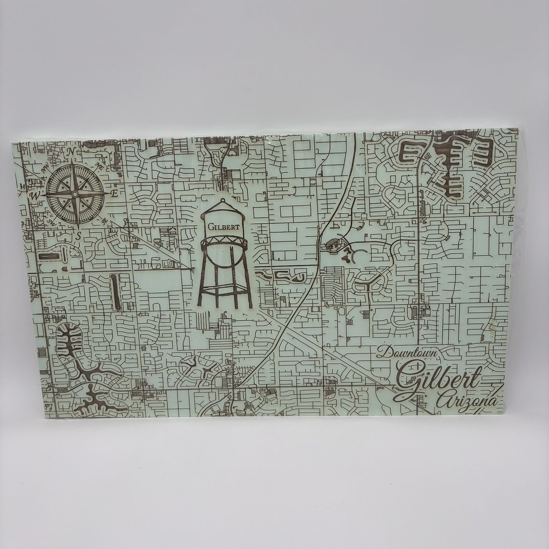 New Wall Art of Downtown Gilbert Map on Pine Wood