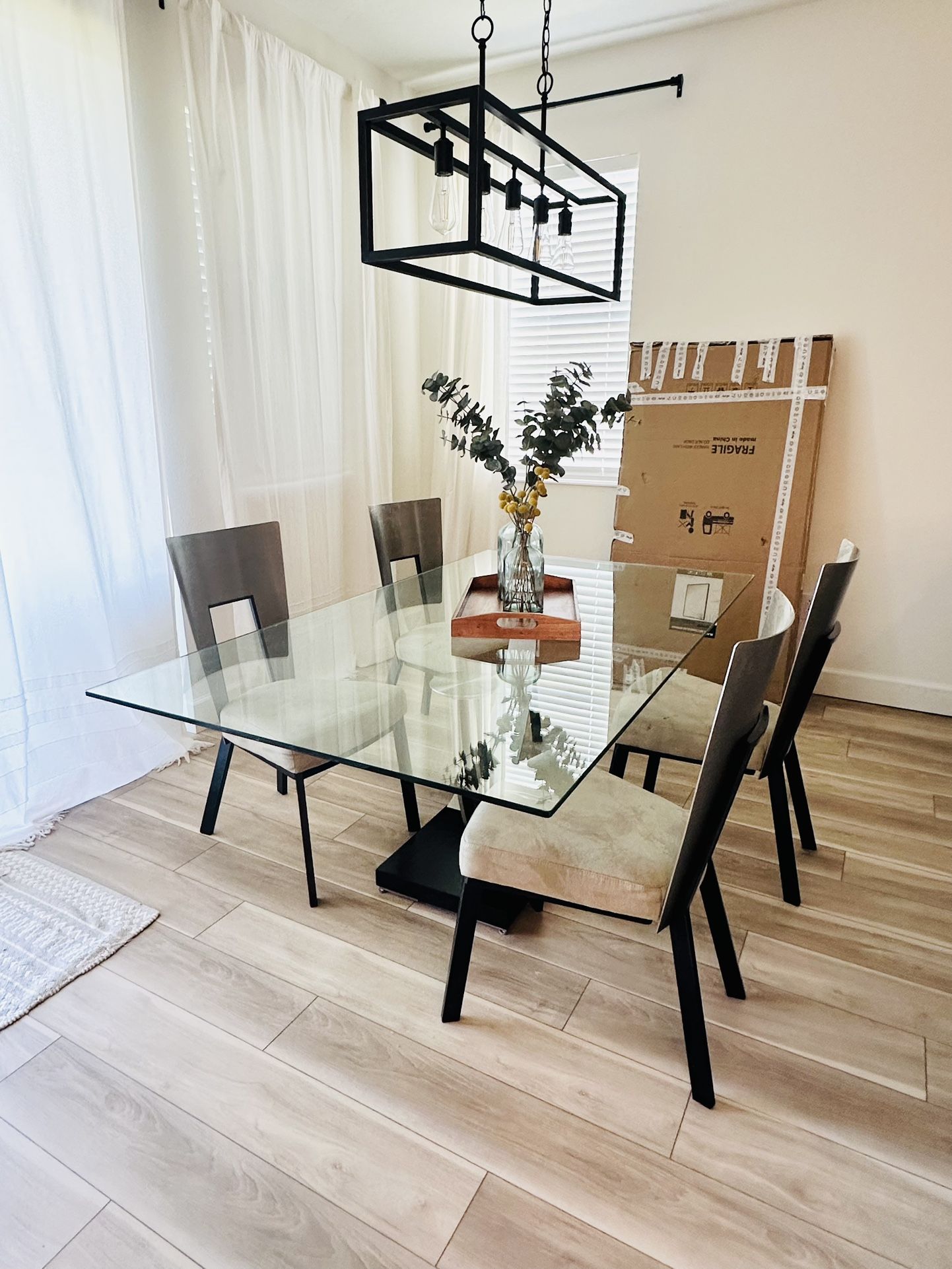 Glass Top Dining Table With 4 Matching Chairs