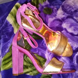 Ted Bbyaker Heels  CAIYE purple suede rose gold Heels Wedge Block sandal US 6 womens
