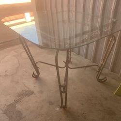 Glass Dinning Table With Metal Base 43” X 43” And 33” High
