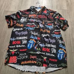 Men's XL Rock & Roll Bands Logos All Over Graphic Abstract Prints Shirt A007