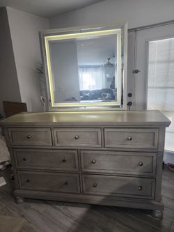 Large Dresser With Led Mirror,  1 Nightstand 